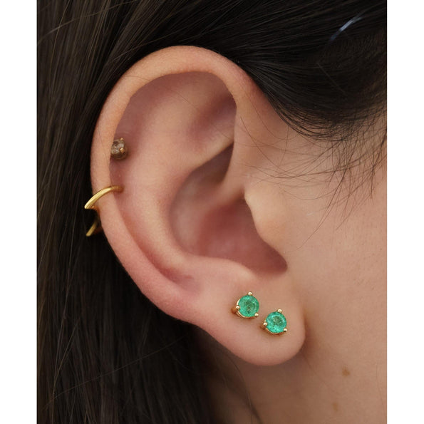 Half Carat Bezel Prong Emerald Stud Earrings in 14K Gold