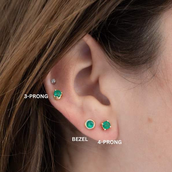 Half Carat Bezel Prong Emerald Stud Earrings in 14K Gold