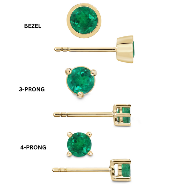 Half Carat Bezel Prong Emerald Stud Earrings in 14K Gold
