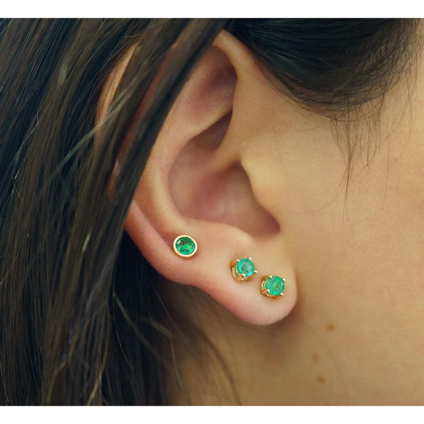 Half Carat Bezel Prong Emerald Stud Earrings in 14K Gold