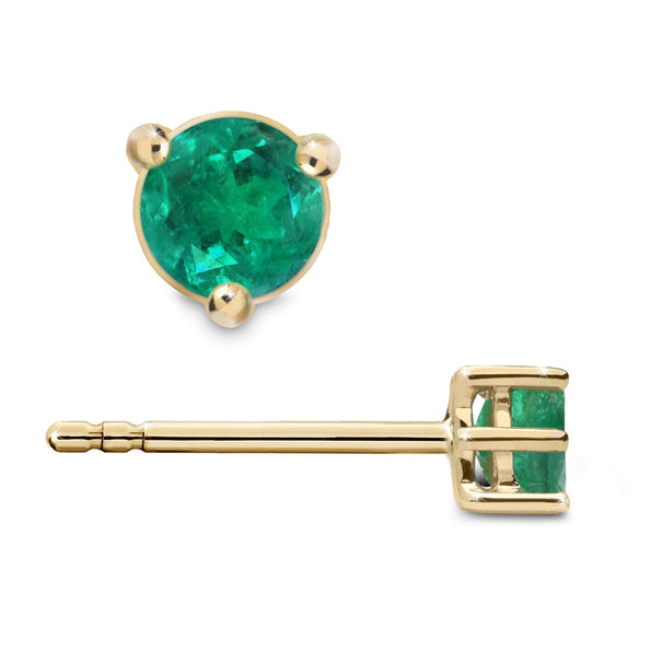 Half Carat Bezel Prong Emerald Stud Earrings in 14K Gold