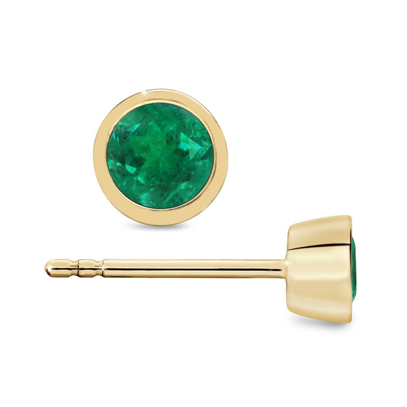 Half Carat Bezel Prong Emerald Stud Earrings in 14K Gold