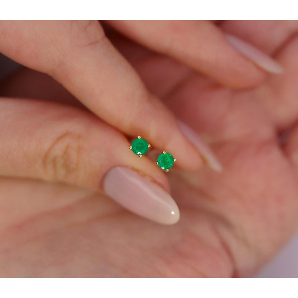 Half Carat Bezel Prong Emerald Stud Earrings in 14K Gold