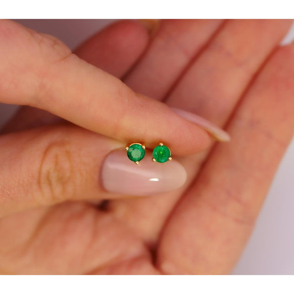 Half Carat Bezel Prong Emerald Stud Earrings in 14K Gold
