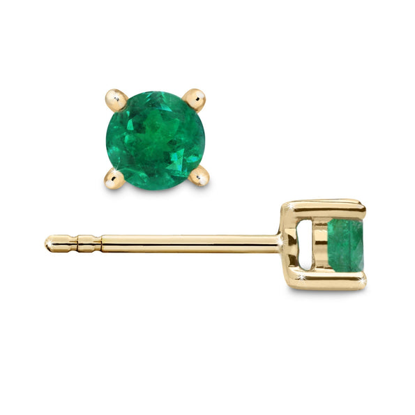 Half Carat Bezel Prong Emerald Stud Earrings in 14K Gold