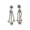 Natural 2 Carat Floral Diamond Dangle Drop Earrings in 18K White & Black Gold