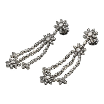 Natural 2 Carat Floral Diamond Dangle Drop Earrings in 18K White & Black Gold – Assay Jewelers