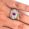 Natural 2 Carat Oval Cut Pink Sapphire with Diamond Cluster Dome Ring