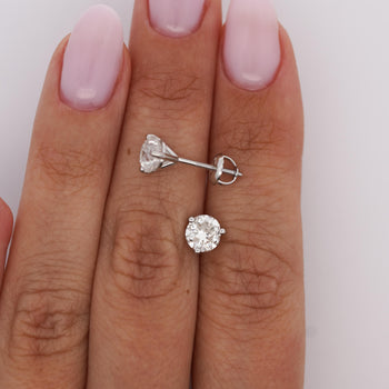 Natural 2 Carat Round Diamond 14K White Gold Screw Back Martini Stud Earring – Assay Jewelers