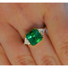 Natural 3.76 Carat Colombian Emerald and Trillion Cut Diamond 3-Stone Ring in 18K Gold