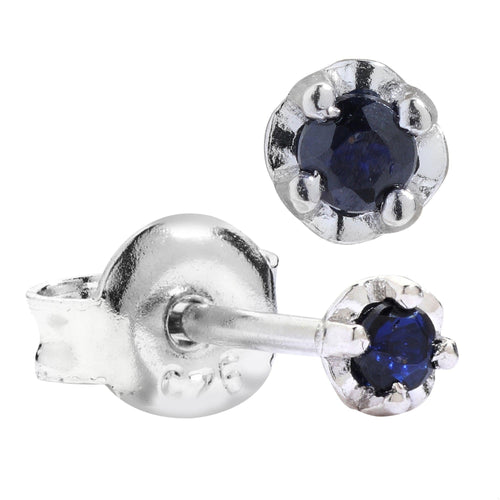 Natural 3mm Dark Blue Sapphire Stud Earrings