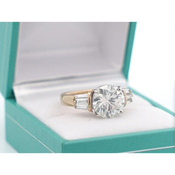 Natural 4.21 Carat Round Diamond Engagement Ring With Baguette Diamonds in Two Tone 18k Gold – Assay Jewelers