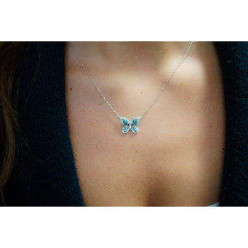 Natural Blue and White Diamond Cluster Butterfly Charm Floating Pendant Necklace – Assay Jewelers