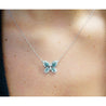 Natural Blue and White Diamond Cluster Butterfly Charm Floating Pendant Necklace