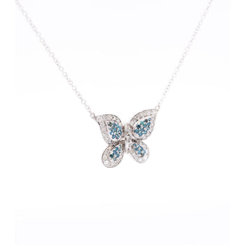 Natural Blue and White Diamond Cluster Butterfly Charm Floating Pendant Necklace – Assay Jewelers