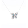 Natural Blue and White Diamond Cluster Butterfly Charm Floating Pendant Necklace