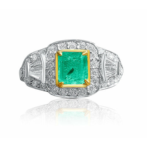 Natural Colombian Emerald Cocktail in 18k white gold Ring