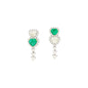 Natural Diamond and Emerald Heart Cut Mirrored Drop Earrings in 18k White Gold