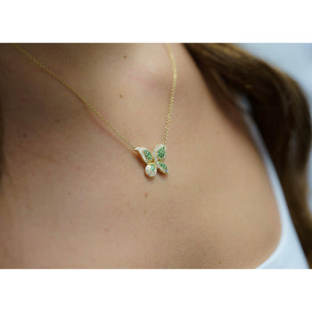 Natural Diamond and Green Tsavorite Butterfly 14K Yellow Gold Necklace – Assay Jewelers