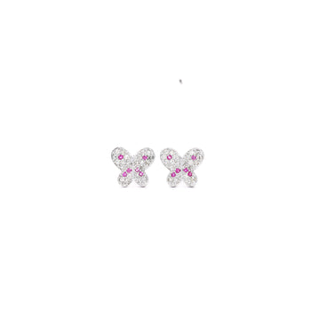 Natural Diamond and Pink Sapphire Cluster Butterfly Stud Earrings in 14K White Gold – Assay Jewelers
