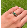 Natural Emerald Bezel Set Cabochon Cut Ring With Princess Cut Diamonds in 18K Yellow Gold