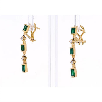 Boucles d'oreilles pendantes en émeraude naturelle en or 14k avec fermoir à clip – Assay Jewelers