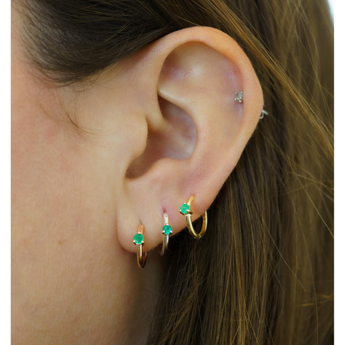 Natural Emerald Multi Placement Huggie Earrings In 14K White Gold