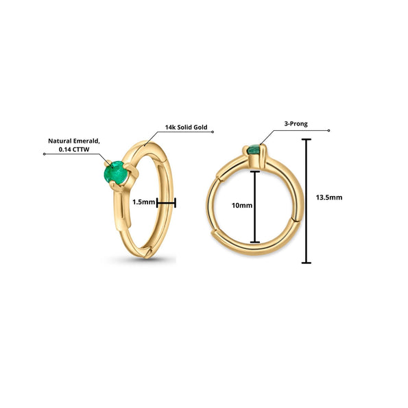 Natural Emerald Multi Placement Huggie Earrings In 14K White Gold