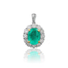 Natural Emerald Pendant and Diamond Halo in 18k Solid White Gold