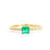 Natural Emerald Square Cut Thin Ribbed Band Stacking Ring in 18K Yellow Gold