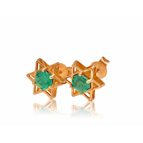 Natural Emerald Star of David Earrings in 18k Rose Gold