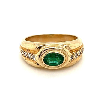 Bague unisexe en or 14K, sertie clos, avec émeraude naturelle et diamant – Assay Jewelers