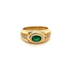 Natural Emerald and Diamond Gold Bezel Set Unisex Ring in 14K Gold