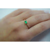 Natural Emerald and Diamond Ribbed Shank Thin Stacking Ring in 18K Rose Gold