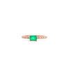 Natural Emerald and Diamond Ribbed Shank Thin Stacking Ring in 18K Rose Gold