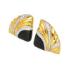 Natural Onyx & Diamond Earrings in Textured Ribbed 18K Yellow Gold and Platinum