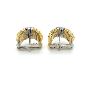 Orlandini Signed 18K Two Tone Gold Ribbed Bar Hug Hoop Earrings with Round Cut Diamonds – Assay Jewelers
