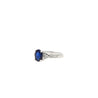 Oval cut Natural Blue Sapphire with natural baguette cut diamonds in 18k solid white gold