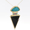 Paraiba Tourmaline and Onyx in 14K Retro Drop Pendant Necklace