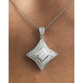 Princess Cut White Gold Diamond Star Necklace in 18k White Gold – Assay Jewelers