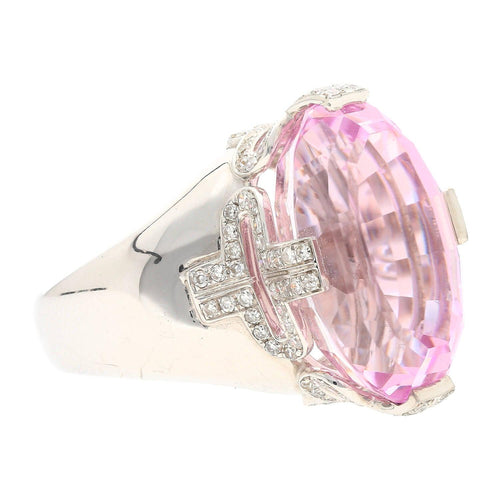 Retro Inspired 20.76 Carat Kunzite Ring in 18K White Gold with 0.66 CTW in Diamonds