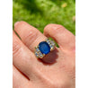 Retro Style Chanthaburi Blue Sapphire ring with Baguette Diamond Sidestones