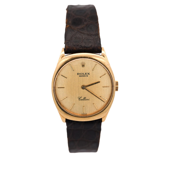 Rolex Cellini 18K Gold 4129 Manual Champagne 25mm Dial Leather Watch