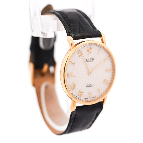 Rolex Cellini Ivory Jubilee 32mm Dial 18K Gold On Leather Watch