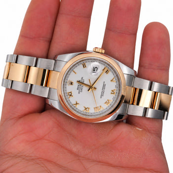 Rolex Datejust 116203 36mm White Roman Dial Two-Tone 18K Gold Oyster Watch – Assay Jewelers