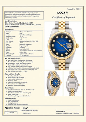 Montre Rolex Datejust 16233 avec cadran dégradé bleu et diamants d’origine – Assay Jewelers