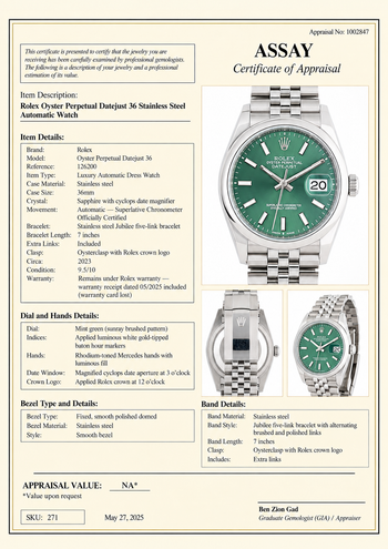 Rolex Datejust 36 mm 126200 cadran vert menthe acier 2023 montre Jubilee – Assay Jewelers