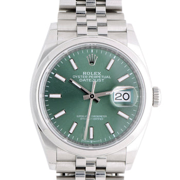 Rolex Datejust 36mm 126200 Mint Green Dial Steel 2023 Jubilee Watch – Assay Jewelers