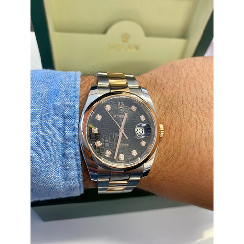 Rolex Datejust 36mm Dial and Jubilee Black Dial with Diamond Hour Markers