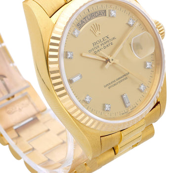 Rolex Day-Date 18038 Champagne Diamond Dial 18K Gold 36mm Circa 1978 Watch – Assay Jewelers